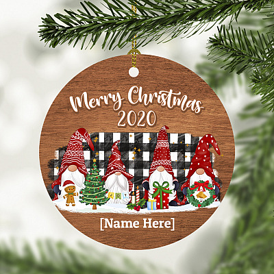 Alternative view of Personalized Merry Christmas 2020 Gnomies - Gnomes Christmas Ornament Holiday Flat Circle Ornament