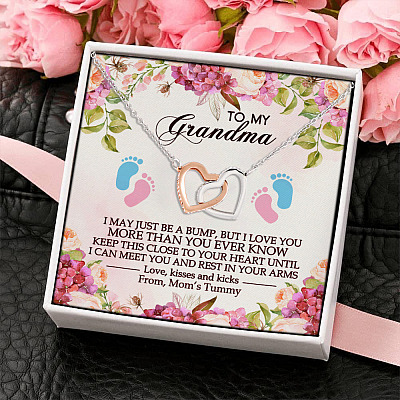 To My Grandma I May Just Be A Bump But I Love You More Than You Ever Know Joined Interlocking Hearts Necklace