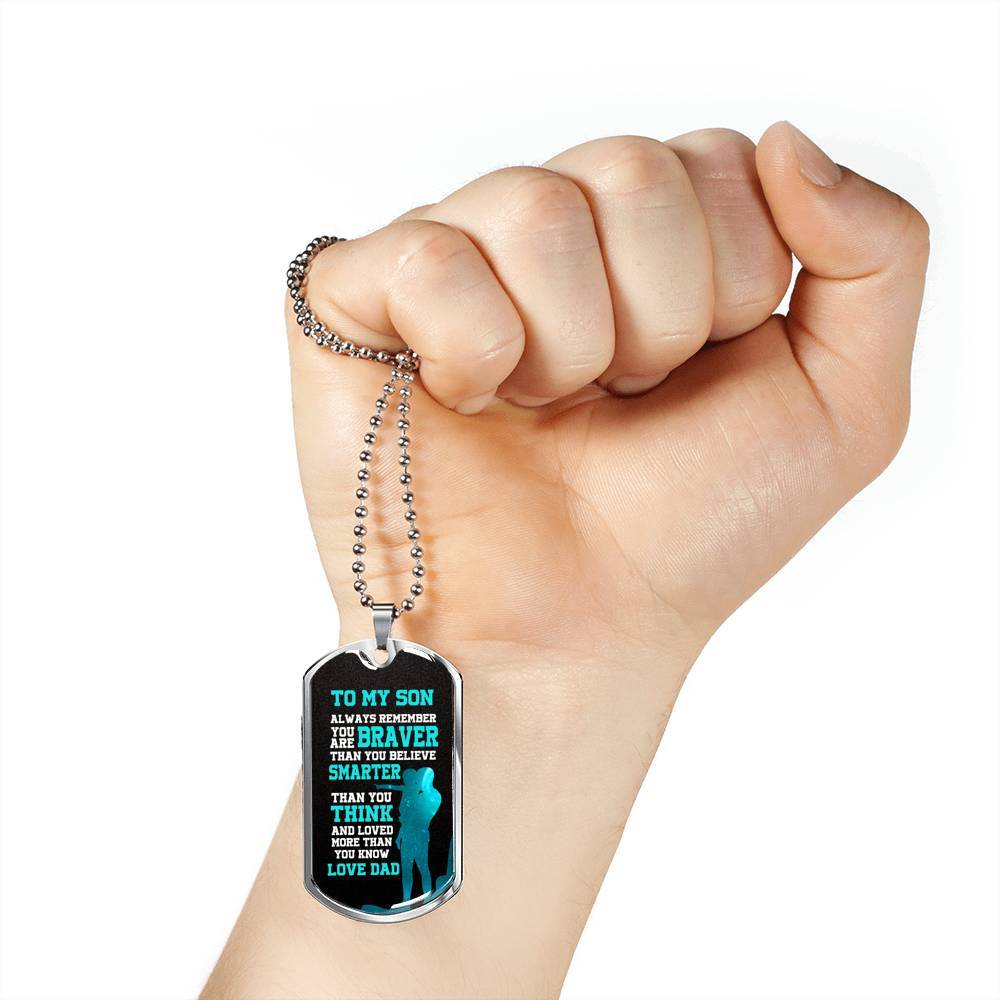 Dad to My Son Always Remember You Are Braver than You Believe Stronger than You Think Dog Tag Pendant Necklace - Dog Tag (Silver)