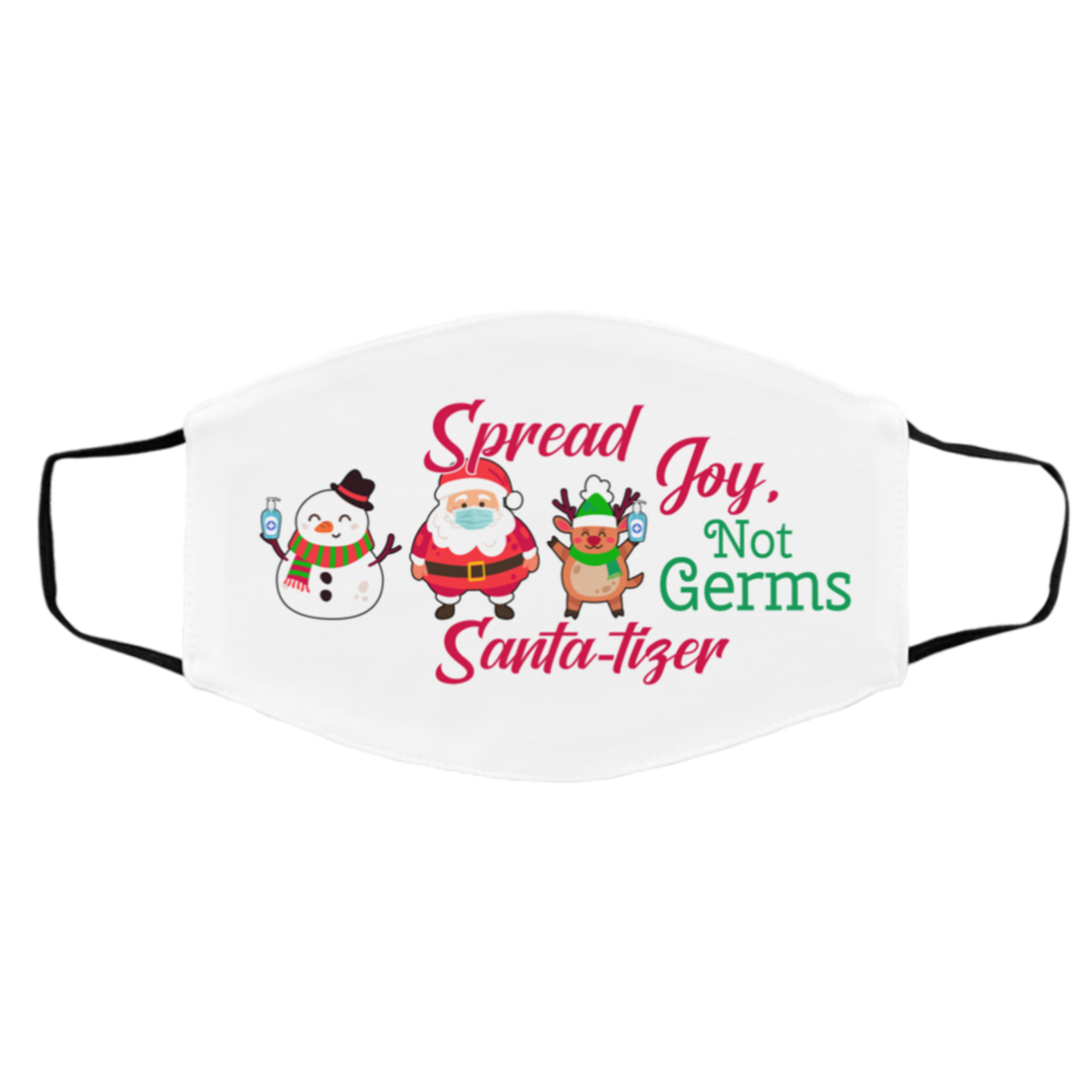Personalized Santatizer Spread Joy Not Germs Christmas Washable Reusable Custom - Printed Face Mask, White, Cloth Face Cover – Medium/Large