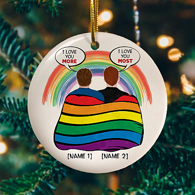 Personalized Gay Couple I Love You More Lgbt 2020 Christmas Flat Holiday Circle Ornament Keepsake