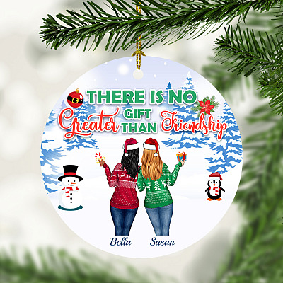Personalized There Is No Greater Gift Than Friendship Two Bff Christmas Circle Ornament