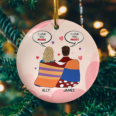 Personalized Couple I Love You More Funny Couple Gift 2020 Christmas Flat Holiday Circle Ornament Keepsake