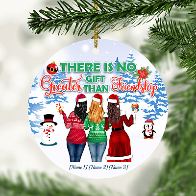 Alternative view of Personalized There Is No Greater Gift Than Friendship Three Bff Christmas Circle Ornament