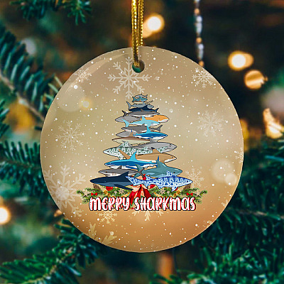 Merry Sharkmas Christmas Circle Ornament - Funny Shark Christmas Ornament