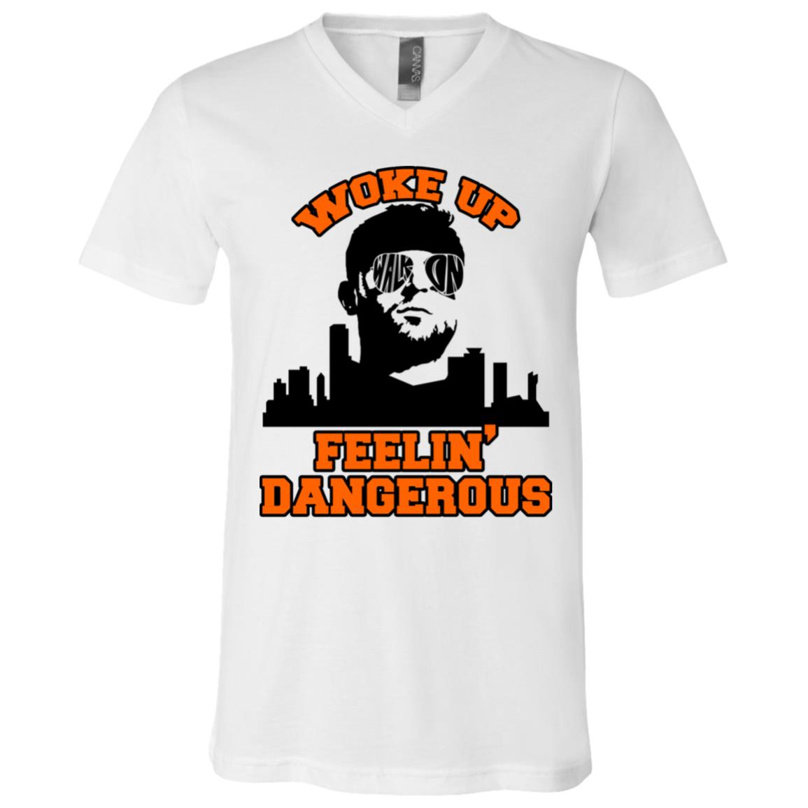 Woke Up Dangerous, White, V-Neck T-Shirt