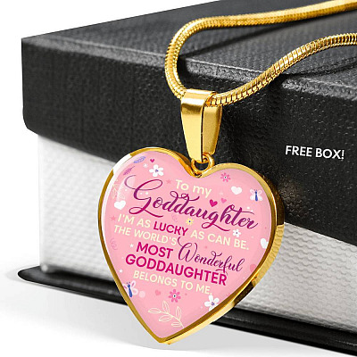 To My Goddaughter I'm As Lucky As Can Be The World's Most Wonderful Goddaughter Belongs To Me Heart Pendant Necklace - Heart Luxury Necklace (Gold Plated)