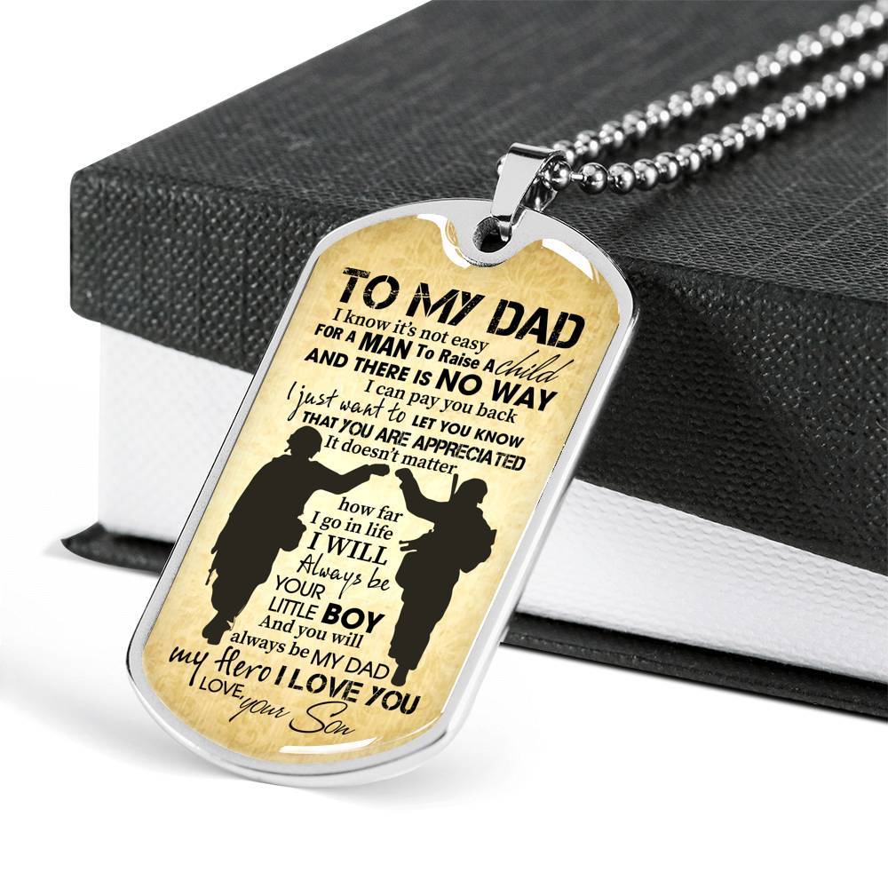 From Son To My Dad It's Not Easy To Raise A Child Army Solider Father's Day Military Dog Tag Pendant Necklace - Dog Tag (Silver)