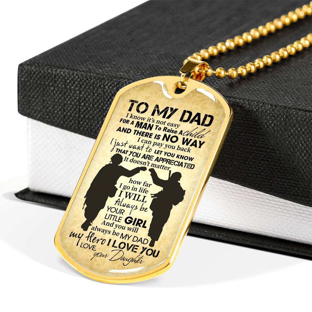 From Daughter To My Dad It's Not Easy To Raise A Child Army Solider Father's Day Military Dog Tag Necklace - Dog Tag (Gold Plated)