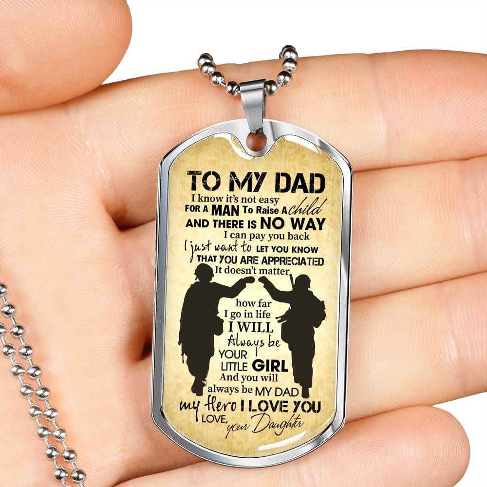 From Daughter To My Dad It's Not Easy To Raise A Child Army Solider Father's Day Military Dog Tag Necklace - Dog Tag (Silver)