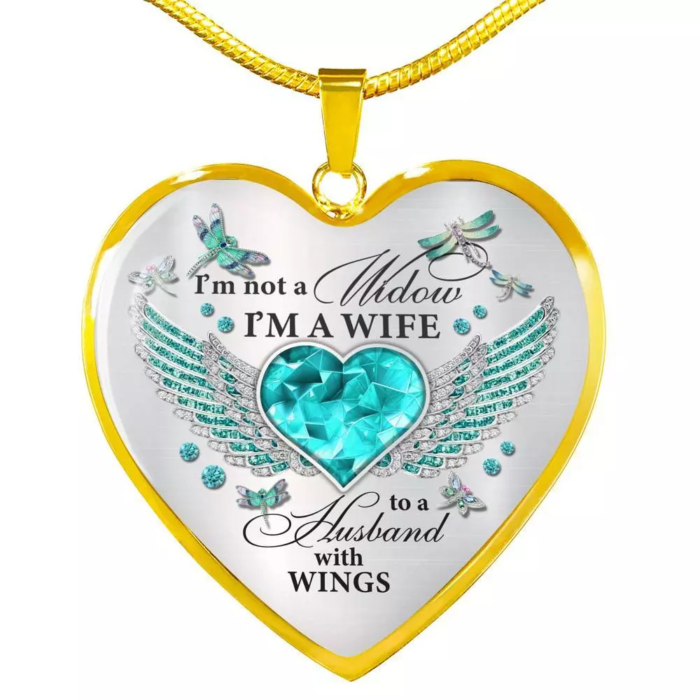 I'm Not A Widow I'm A Wife To A Husband With Dragonfly Wings Heart Necklace - In Memory Of Husband Necklace - Heart Luxury Necklace (Gold Plated) I'm Not A Widow I'm A Wife To A Husband With Dragonfly Wings Heart Necklace - In Memory Of Husband Necklace - Heart Luxury Necklace (Gold Plated)