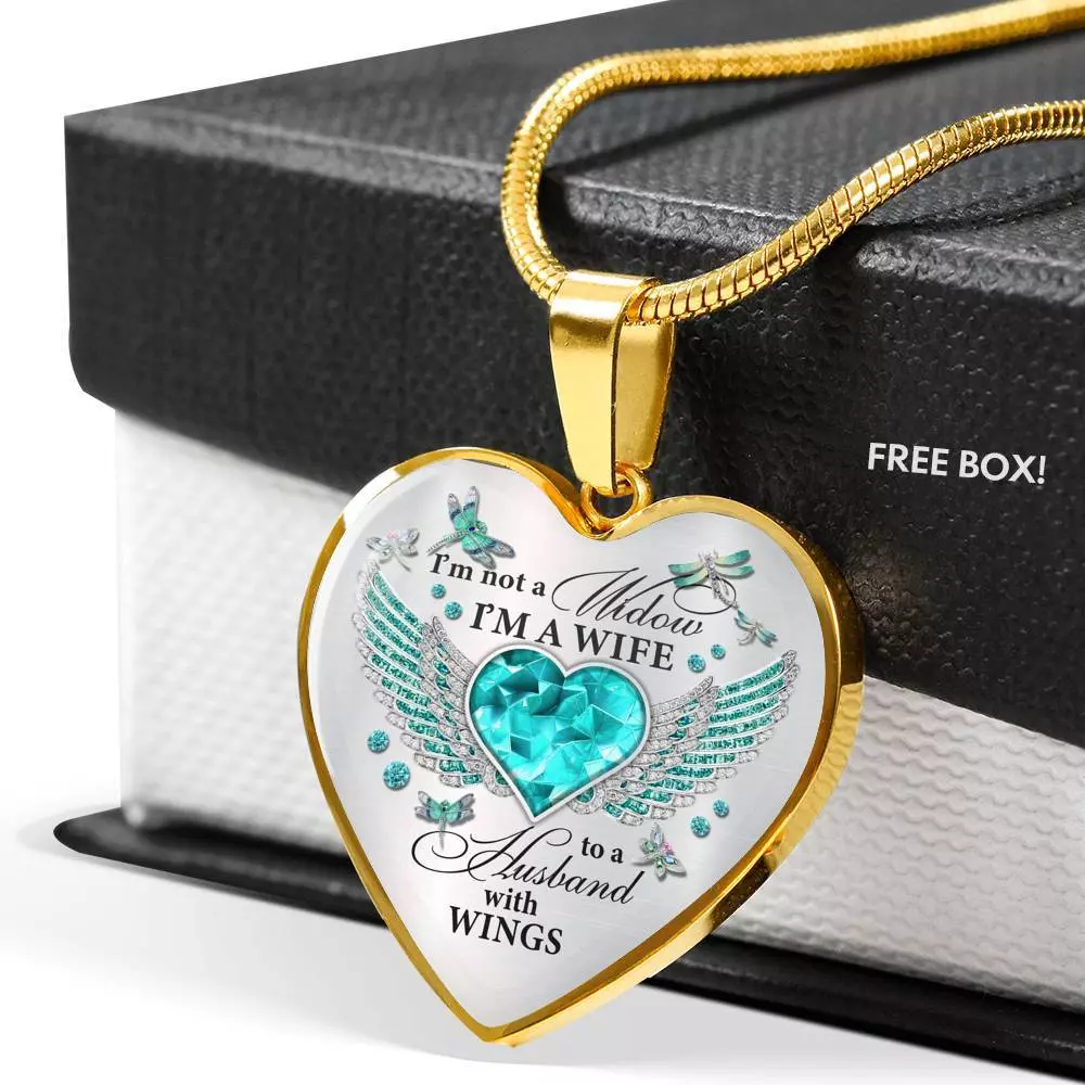 I'm Not A Widow I'm A Wife To A Husband With Dragonfly Wings Heart Necklace - In Memory Of Husband Necklace - Heart Luxury Necklace (Gold Plated) I'm Not A Widow I'm A Wife To A Husband With Dragonfly Wings Heart Necklace - In Memory Of Husband Necklace - Heart Luxury Necklace (Gold Plated)