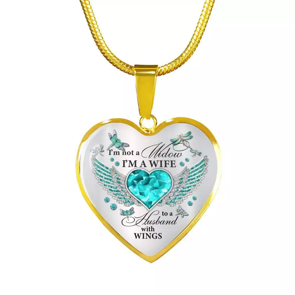 I'm Not A Widow I'm A Wife To A Husband With Dragonfly Wings Heart Necklace - In Memory Of Husband Necklace - Heart Luxury Necklace (Gold Plated) I'm Not A Widow I'm A Wife To A Husband With Dragonfly Wings Heart Necklace - In Memory Of Husband Necklace - Heart Luxury Necklace (Gold Plated)