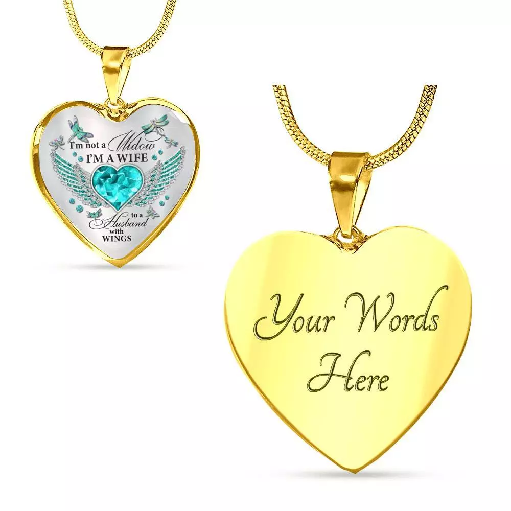 I'm Not A Widow I'm A Wife To A Husband With Dragonfly Wings Heart Necklace - In Memory Of Husband Necklace - Heart Luxury Necklace (Gold Plated) I'm Not A Widow I'm A Wife To A Husband With Dragonfly Wings Heart Necklace - In Memory Of Husband Necklace - Heart Luxury Necklace (Gold Plated)