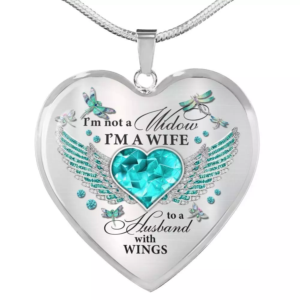 I'm Not A Widow I'm A Wife To A Husband With Dragonfly Wings Heart Necklace - In Memory Of Husband Necklace - Heart Luxury Necklace (Silver) I'm Not A Widow I'm A Wife To A Husband With Dragonfly Wings Heart Necklace - In Memory Of Husband Necklace - Heart Luxury Necklace (Silver)