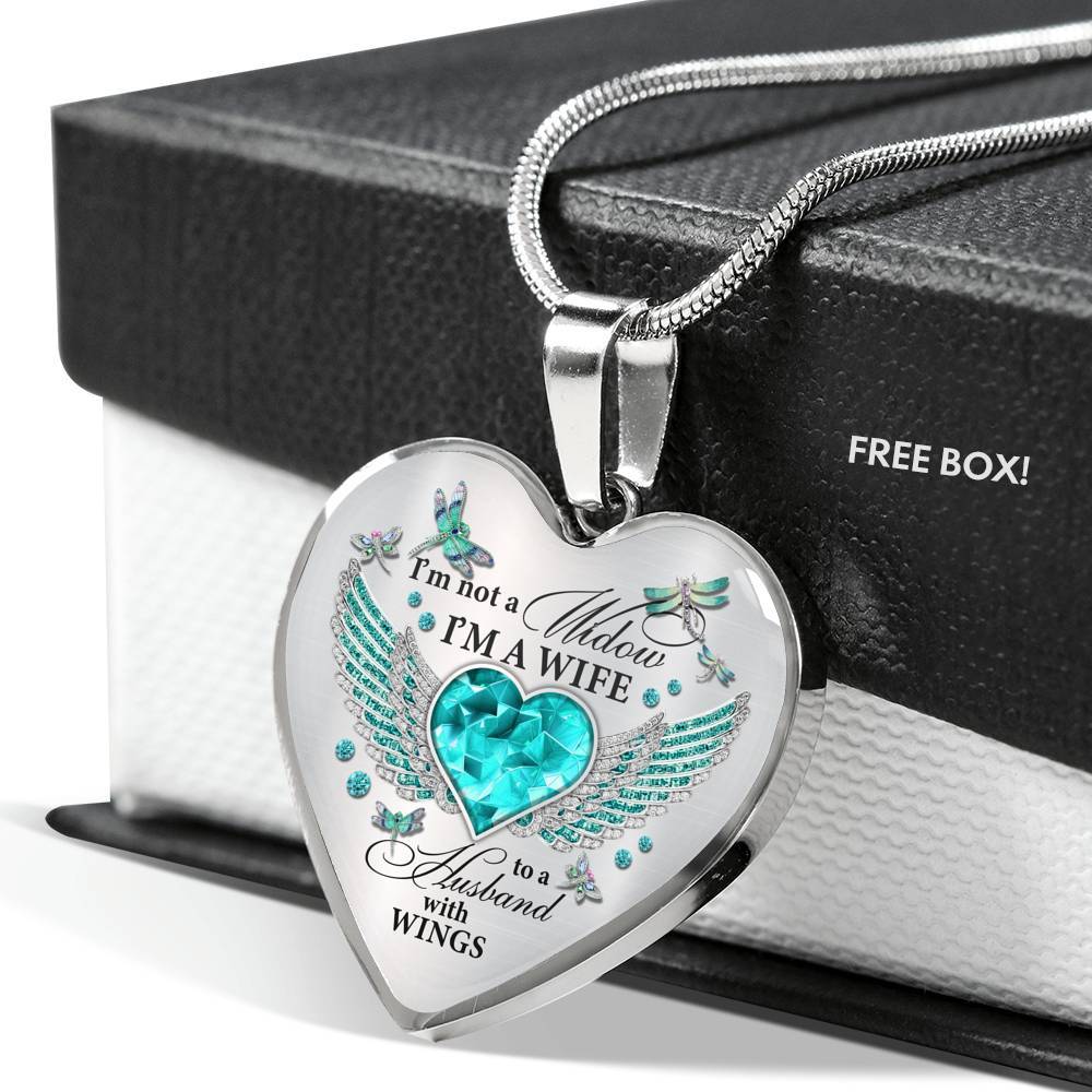 I'm Not A Widow I'm A Wife To A Husband With Dragonfly Wings Heart Necklace - In Memory Of Husband Necklace - Heart Luxury Necklace (Silver)