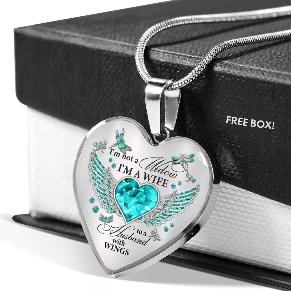 I'm Not A Widow I'm A Wife To A Husband With Dragonfly Wings Heart Necklace - In Memory Of Husband Necklace - Heart Luxury Necklace (Silver) I'm Not A Widow I'm A Wife To A Husband With Dragonfly Wings Heart Necklace - In Memory Of Husband Necklace - Heart Luxury Necklace (Silver)