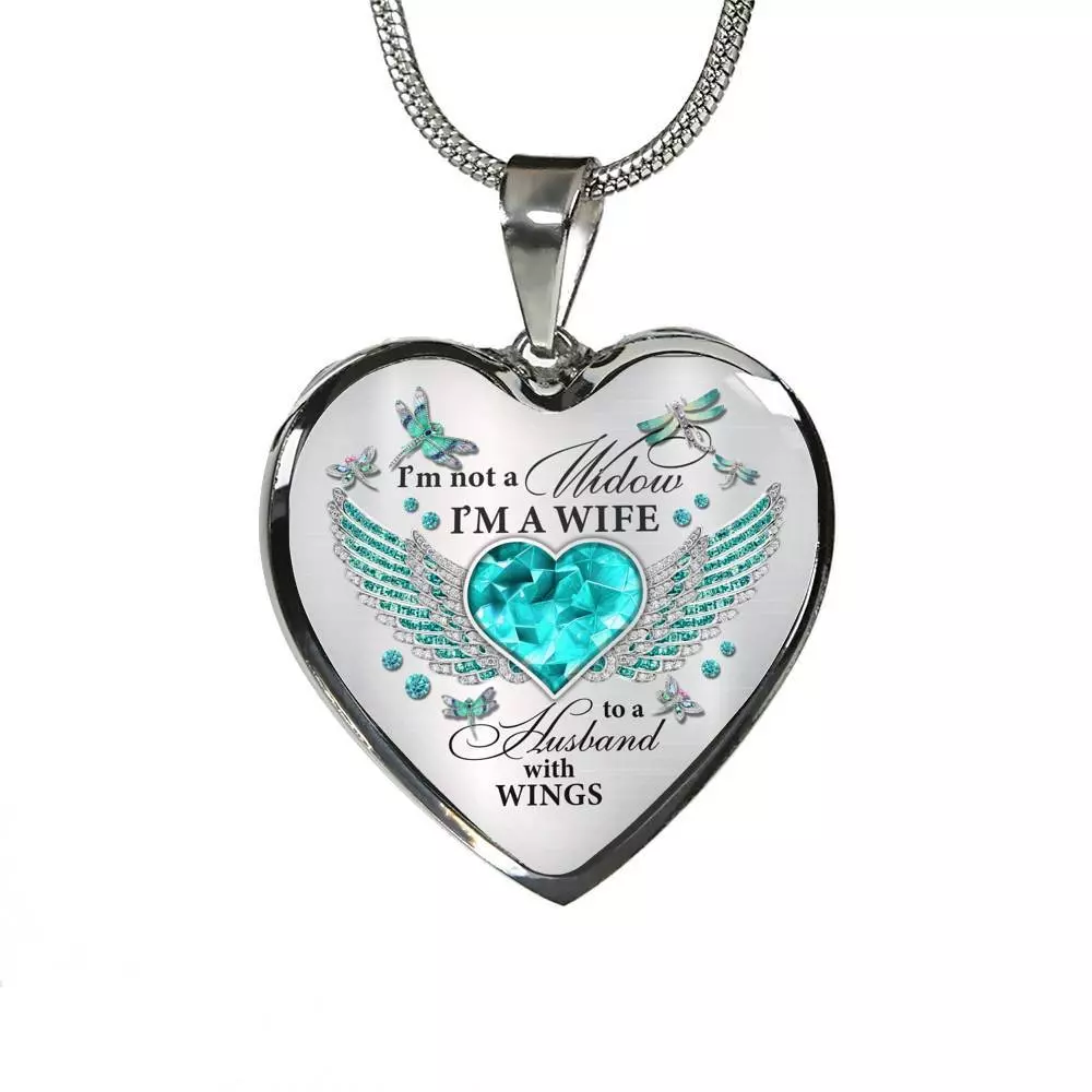 I'm Not A Widow I'm A Wife To A Husband With Dragonfly Wings Heart Necklace - In Memory Of Husband Necklace - Heart Luxury Necklace (Silver) I'm Not A Widow I'm A Wife To A Husband With Dragonfly Wings Heart Necklace - In Memory Of Husband Necklace - Heart Luxury Necklace (Silver)