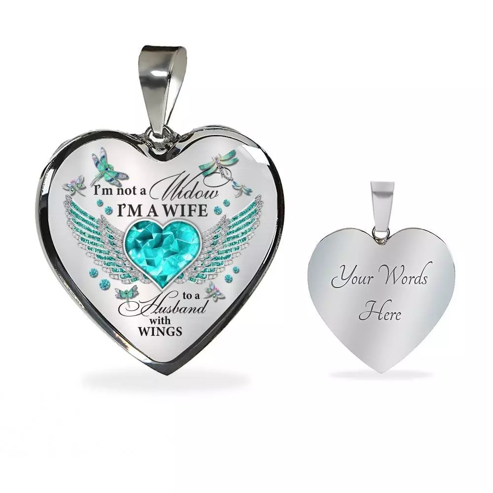 I'm Not A Widow I'm A Wife To A Husband With Dragonfly Wings Heart Necklace - In Memory Of Husband Necklace - Heart Luxury Necklace (Silver) I'm Not A Widow I'm A Wife To A Husband With Dragonfly Wings Heart Necklace - In Memory Of Husband Necklace - Heart Luxury Necklace (Silver)