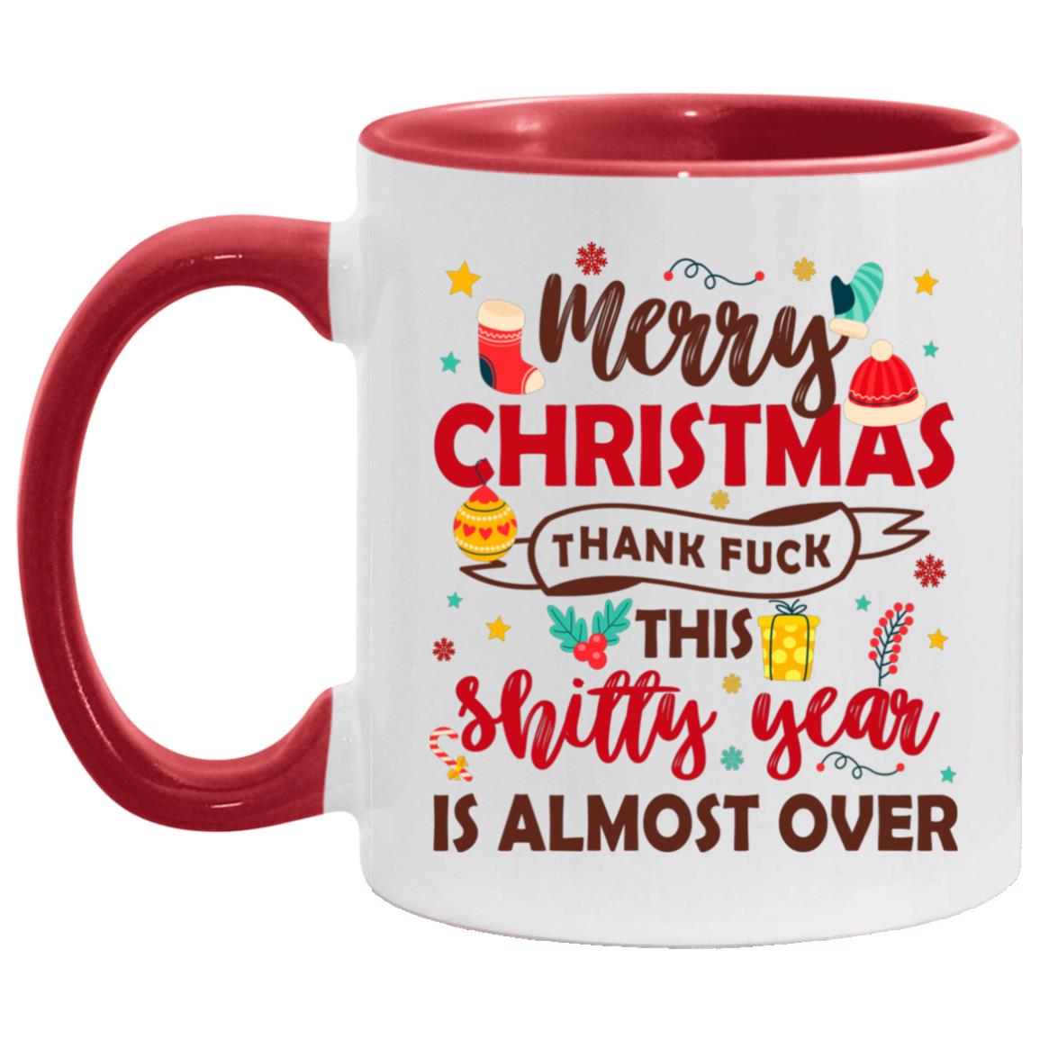 Merry Christmas Thank Fuck, White/Red, 11 oz. Accent Mug