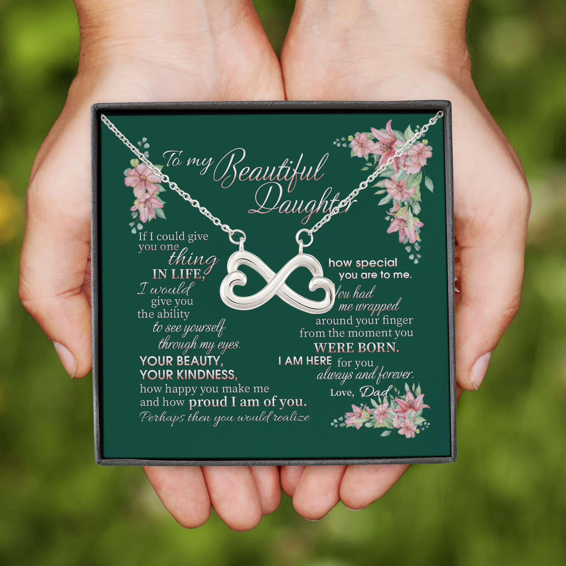 2VT. Dad To My Beautiful Daughter If I Could Infinity Heart Necklace (Silver)