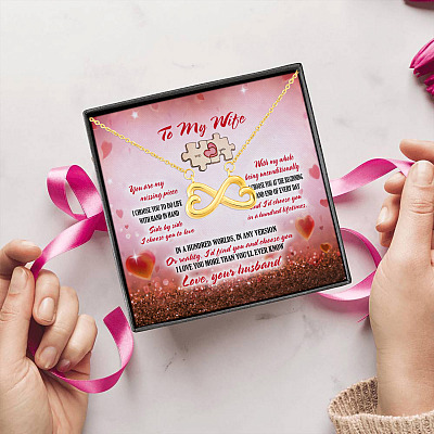 To My Wife You Are My Missing Piece I Choose You To Do Life With Hand In Hand Infinity Heart Pendant Necklace