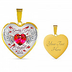 Daddy's Girl I Used To Be His Angel Now He Is Mine Cardinal Luxury Heart Pendant Necklace - Dad Memorial Gifts - Heart Luxury Necklace (Gold Plated)