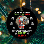 Up On The Rooftop Click Off Went The Safety Decorative Christmas Ornament - Holiday Flat Circle Ornament