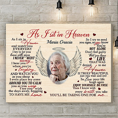 Alternative view of Personalized Custom Photo As I Sit In Heaven Angel Wings Memorial Framed Canvas Prints - Unframed Poster