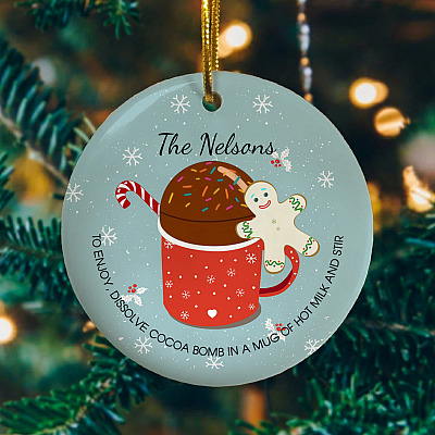 Personalized Hot Chocolate Bomb Decorative Christmas Ornament Keepsake - Holiday Flat Circle Ornament Gift