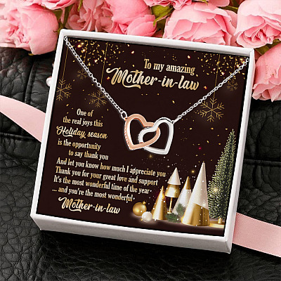 Alternative view of To My Amazing Mother In Law You're The Most Wonder Full Mother In Law Christmas Interlocking Hearts Pendant Necklace