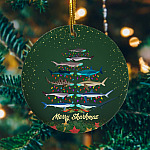 Merry Sharkmas Funny Mask Shark Christmas Tree Ornament Keepsake - Holiday Flat Circle Ornament