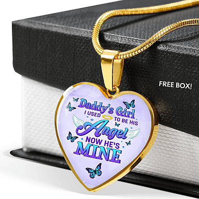 Butterflies Daddy's Girl I Used To Be His Angel Heart Pendant Necklace - Butterfly Father Daughter Necklace - Heart Luxury Necklace (Gold Plated)