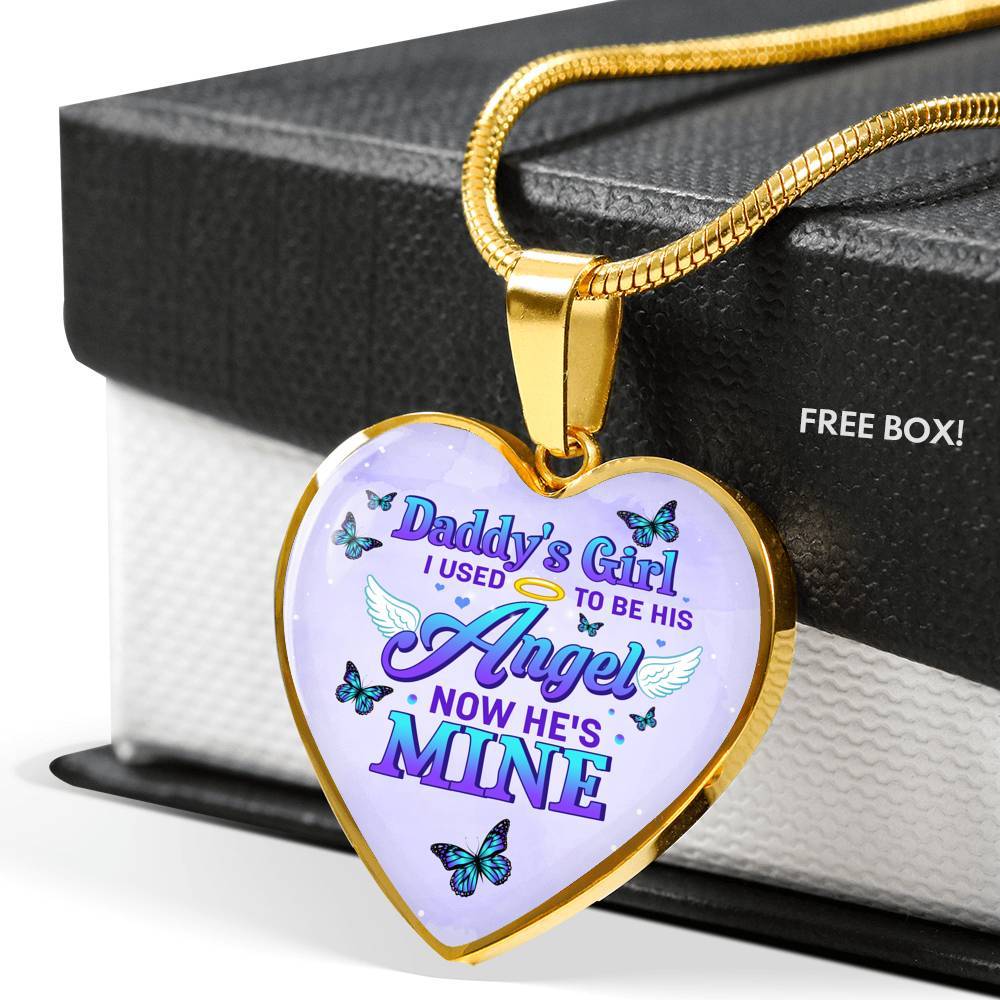 Butterflies Daddy's Girl I Used To Be His Angel Heart Pendant Necklace - Butterfly Father Daughter Necklace - Heart Luxury Necklace (Gold Plated)