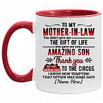 Personalized To My Mother in Law, White/Red, 11 oz. Accent Mug