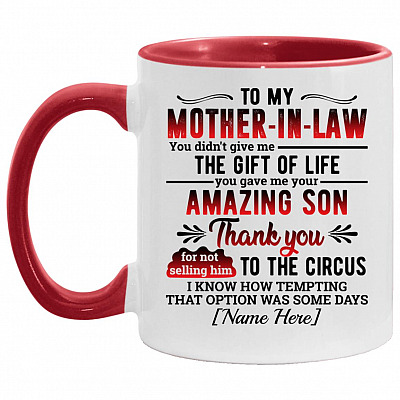 Personalized To My Mother in Law, White/Red, 11 oz. Accent Mug
