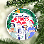 Thank You Our Frontline Heroes 2020 Pandemic Healthcare Workers Christmas Flat Holiday Circle Ornament Keepsake