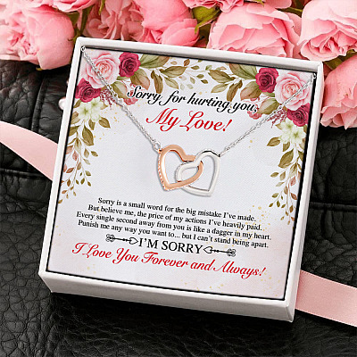 Alternative view of Sorry for Hurting My Love Apolgize Wife Girlfriend Gift Interlocking Hearts Pendant Necklace