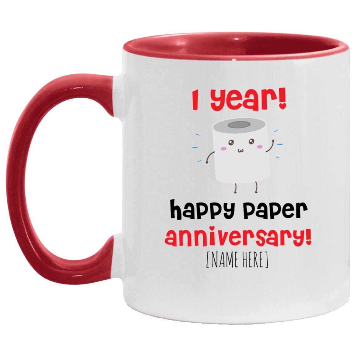 Personalized Anniversary Accent Mug, White/Red, 11 oz. Accent Mug