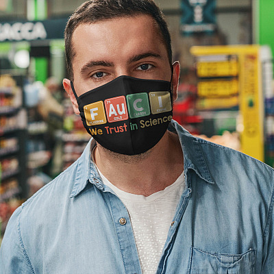 Alternative view of Fauci Chemistry Element We Trust In Science Washable Reusable Custom Printed Cloth Face Mask Cover