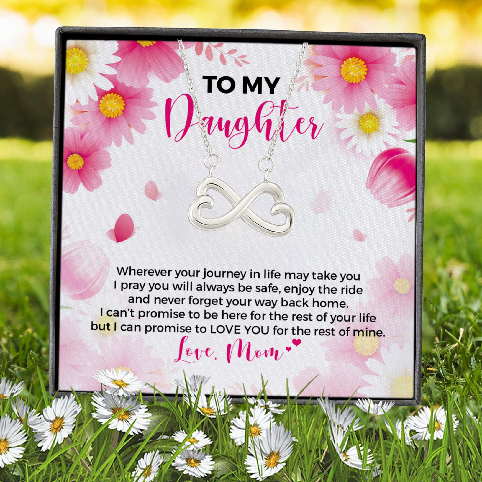5VT. To My Daughter Wherever Journey Infinity Heart Necklace (Silver) 7