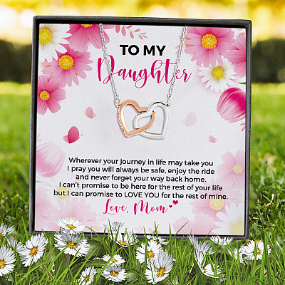 Alternative view of From Mom To My Daughter Wherever Your Journey In Life May Take You Joined Interlocking Hearts Pendant Necklace