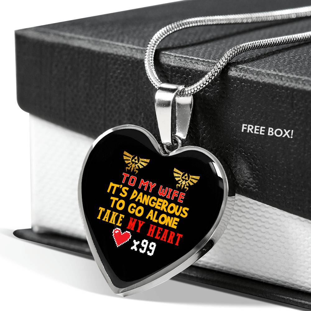 To My Wife It's Dangerous to Go Alone Take My Heart - Wife Necklace from Husband Heart Pendant Necklace - Heart Luxury Necklace (Silver)