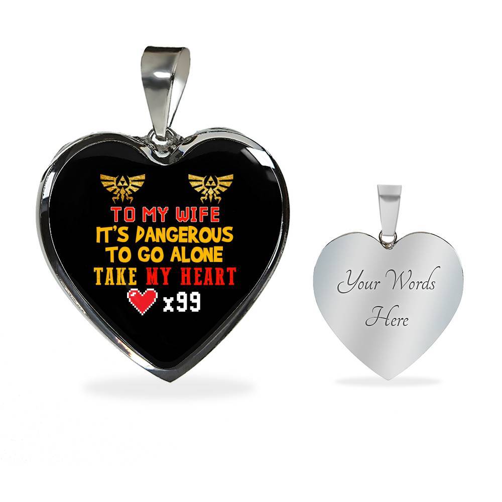 To My Wife It's Dangerous to Go Alone Take My Heart - Wife Necklace from Husband Heart Pendant Necklace - Heart Luxury Necklace (Silver)
