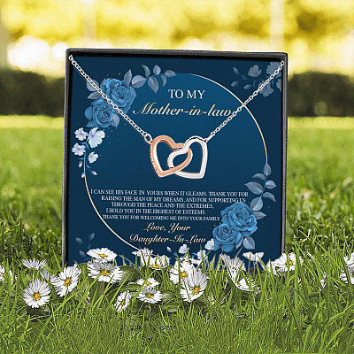 Alternative view of Daughter to My Mother-In-Law I Can See His Face in Yours when It Gleams Interlocking Hearts Pendant Necklace