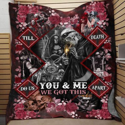 Alternative view of You And Me We Got This Skull Biker Couple In Love Blanket - Till Death Do Us Apart Skull Motorcycle Blanket