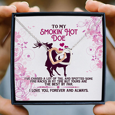 To My Smokin' Hot Doe Tail To My Future Wife My Fiance My Girlfriend Deer Interlocking Hearts Pendant Necklace