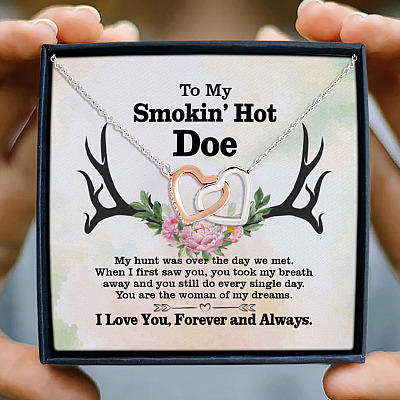 To My Smokin' Hot Doe Dream To My Future Wife My Fiance My Girlfriend Deer Interlocking Hearts Pendant Necklace