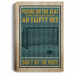 Peeing On The Seat Is Like Hitting The Post On An Empty Net Funny Ice Hockey Toilet Canvas Prints - Unframed Poster, White, 0.75'' Framed Canvas