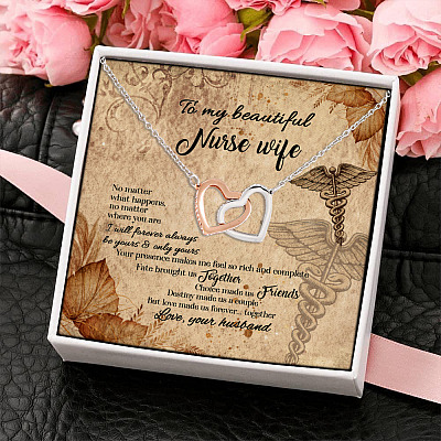Alternative view of To My Beautiful Nurse Wife No Matter What Happens I Will Forever Always Be Yours Interlocking Hearts Pendant Necklace